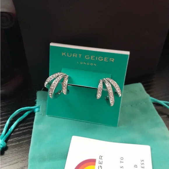 Kurt Geiger Silver Crystal Triple Huggie Hoop Earrings - Picture 7 of 8